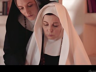 Two deserted mature nuns are licking and munching each others pussies